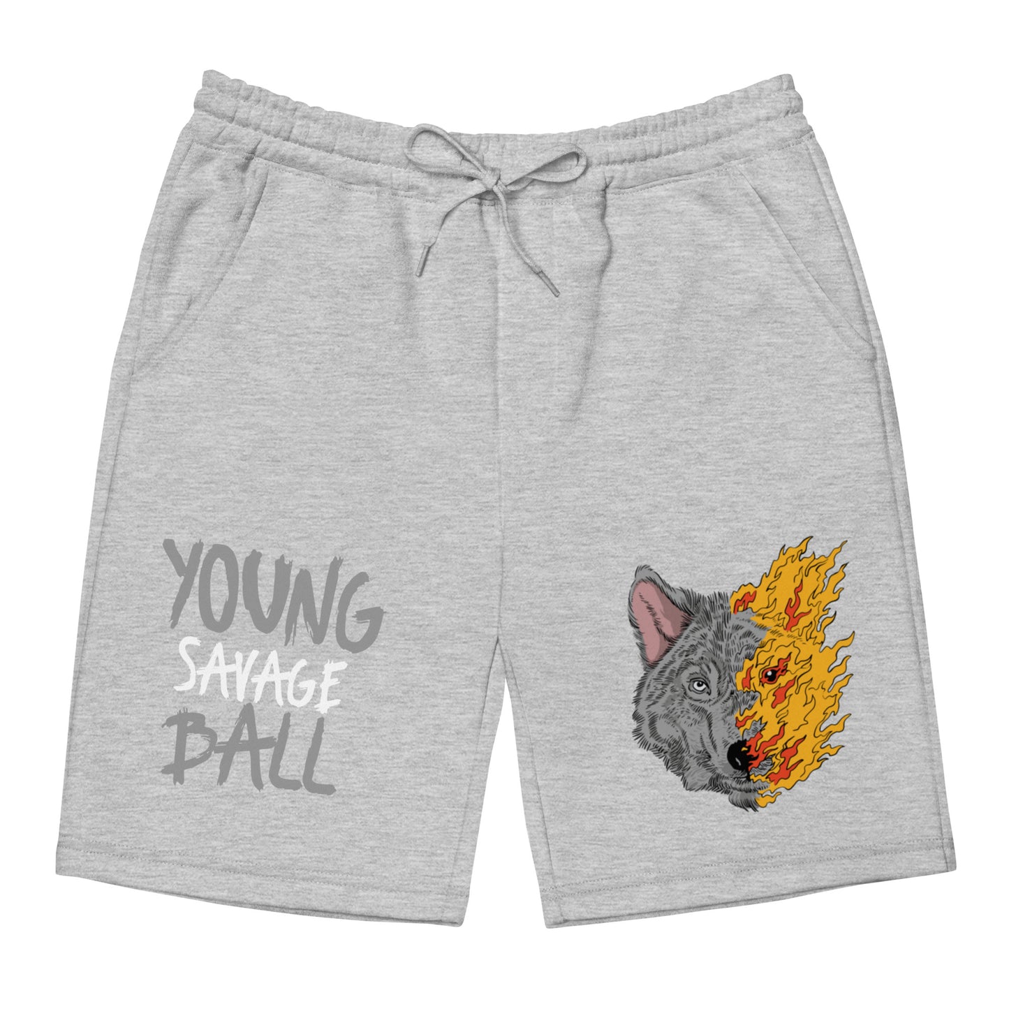 Game Time - Wolf Face on Fire Basketball fleece shorts